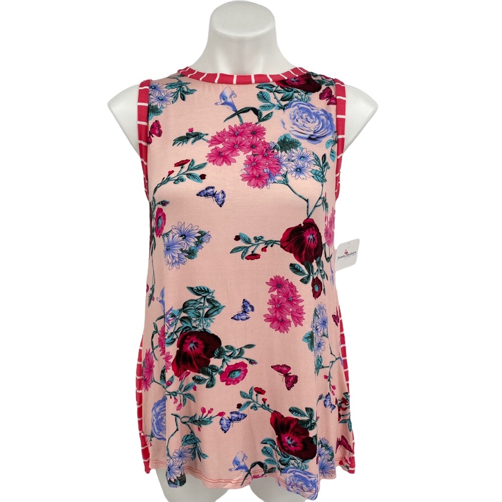 Sun & Moon Floral Stripe Pink Tank Medium